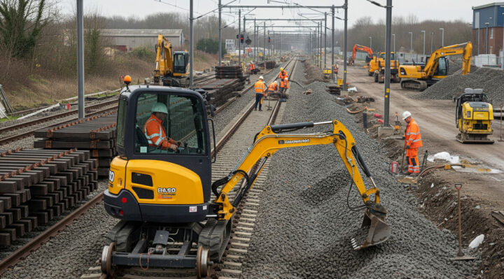 une mini-pelle sur rail