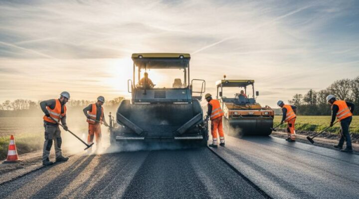 Pose d'enrobé par des professionnels