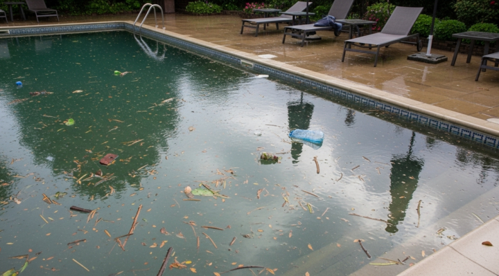 Piscine après la pluie